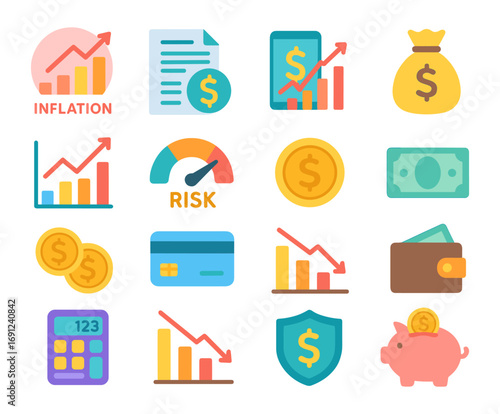 Economic growth and finance icons in flat design