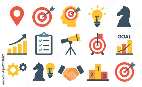 Business strategy and success icons in flat design