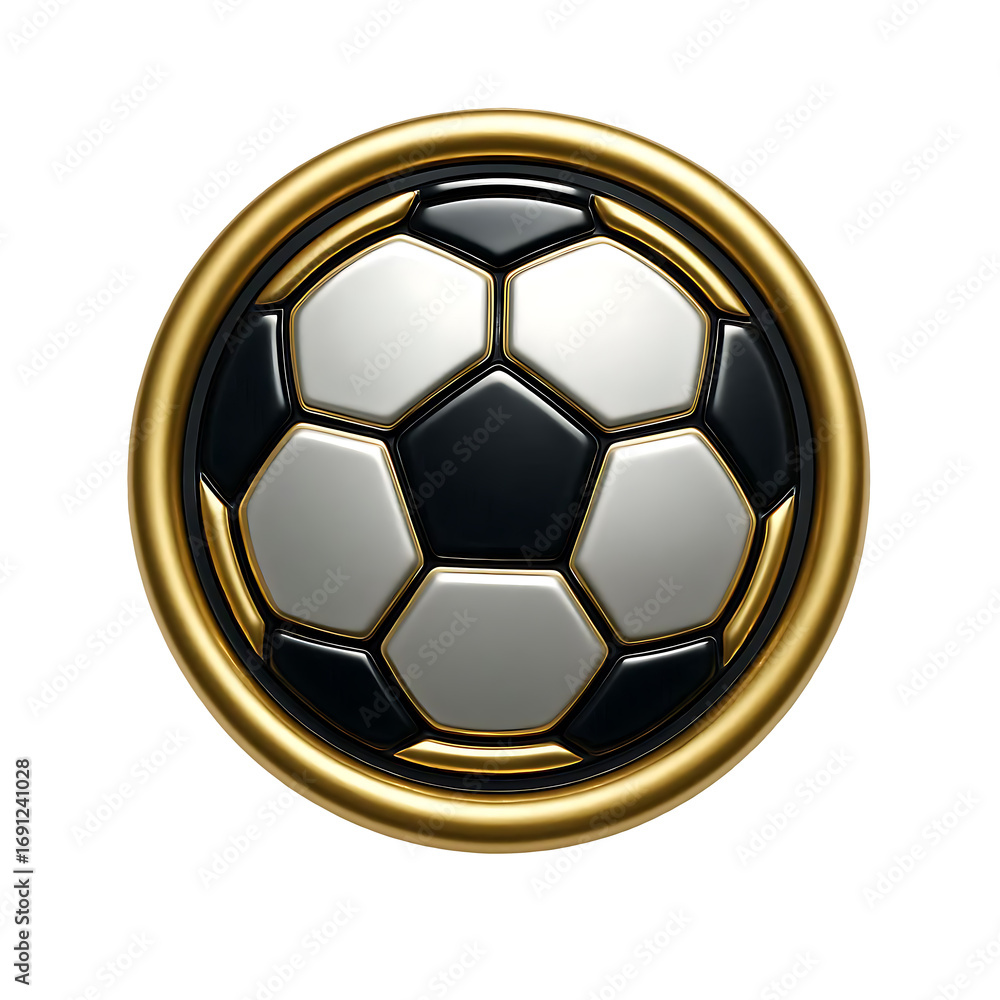 Fototapeta premium Shiny soccer ball emblem with metallic ring