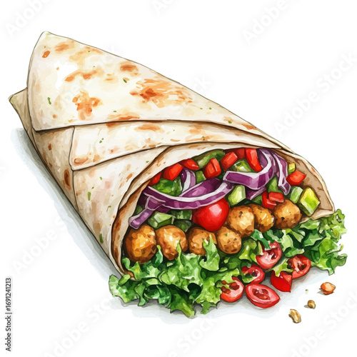 Falafel, watercolor clipart vector, isolated on a white background.