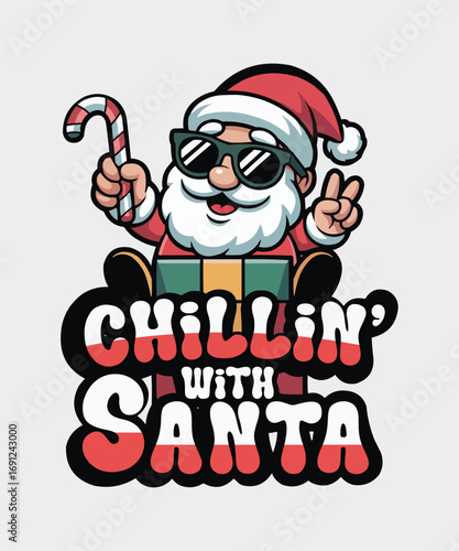 Cool Santa chilling with a gift, perfect for Christmas.