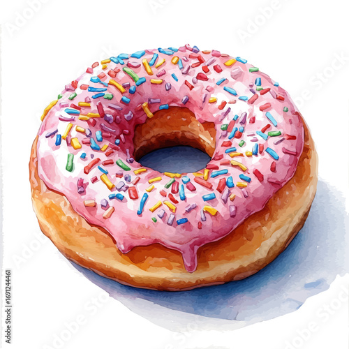 Donut, watercolor drawing vector, isolated on a white background.