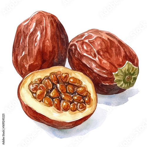 Date, watercolor drawing vector, isolated on a white background.