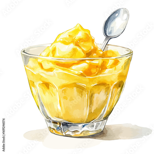 Custard, watercolor clipart vector, isolated on a white background.