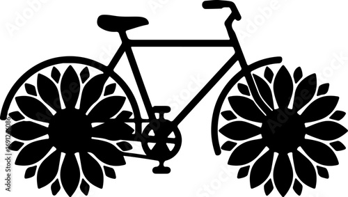 Artistic bicycle silhouette with decorative sunflower wheel spokes silhouette