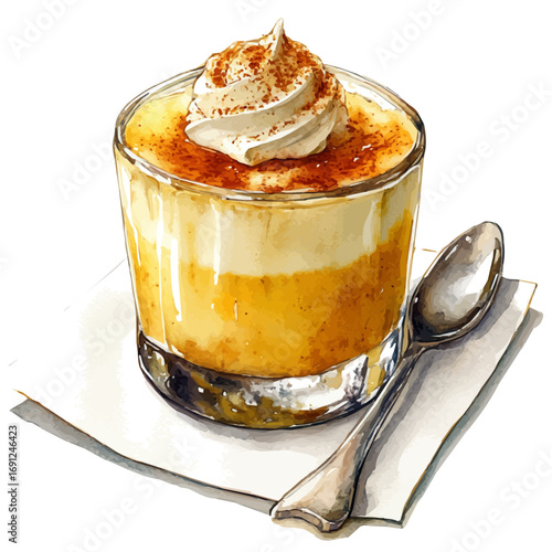 Custard, watercolor vector, isolated on a white background.