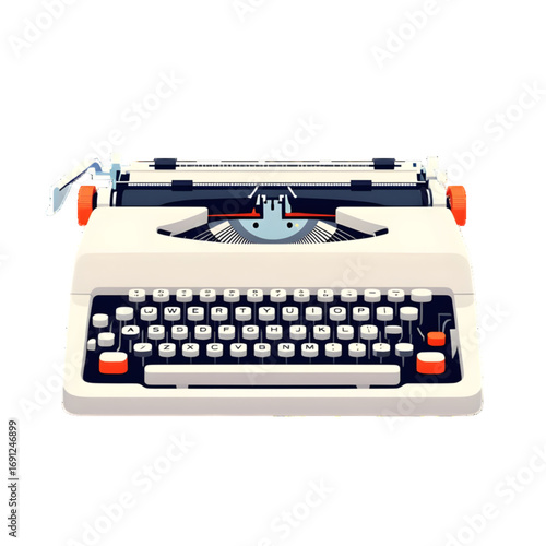 Retro typewriter front view on dark and light backgrounds