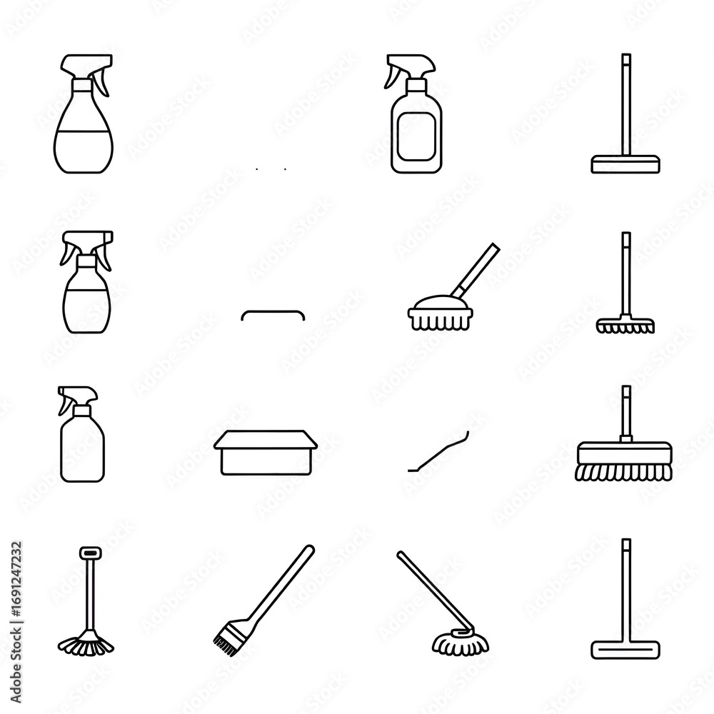 Obraz premium Cleaning equipment line icons collection, household outline set
