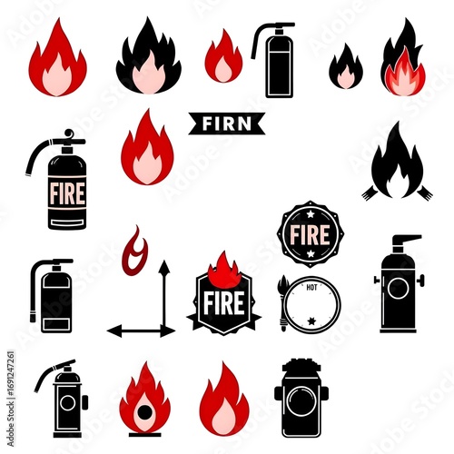 Wallpaper Mural Fire safety equipment icons grid, extinguisher hydrant alarm Torontodigital.ca