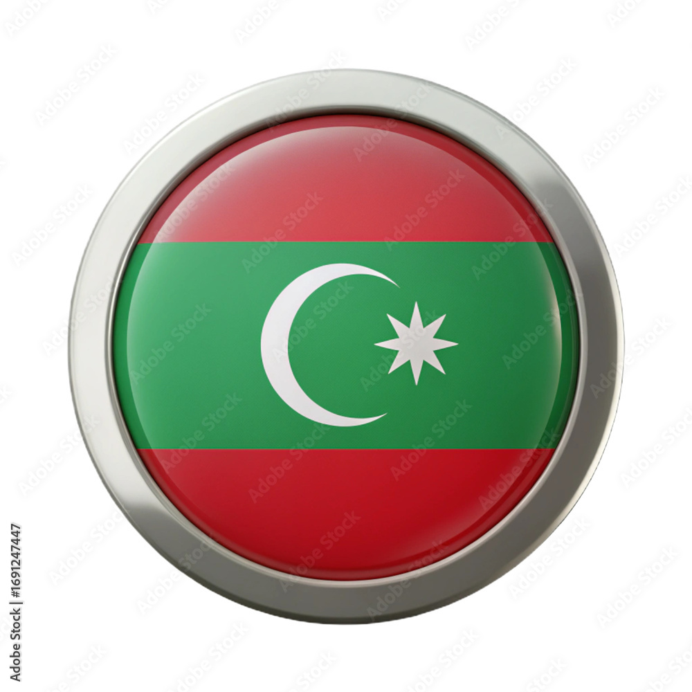 Fototapeta premium 3D Render Glossy Metallic Button Featuring Turkmenistan Flag in Circular Frame on Transparent Background
