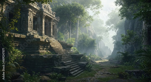 Ancient Temple Steps in Lush Jungle A Mystical Journey