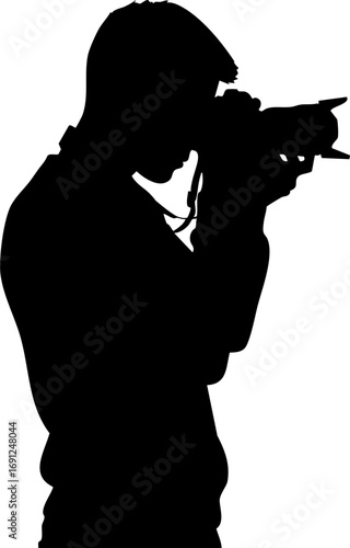 Silhouette of a photographer capturing the perfect shot with professional camera equipment, original vector graphic