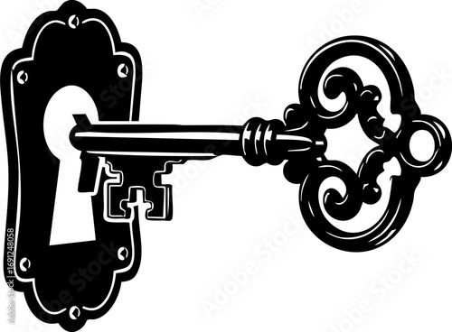 Unlock success with this vintage key opening a door, symbolizing opportunity and solutions