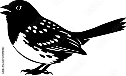 Charming black and white songbird illustration, perfect nature design element, originally vector graphic