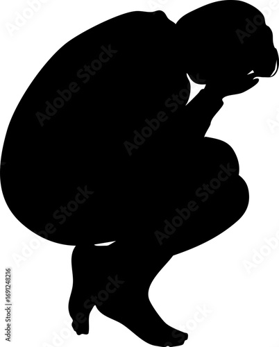 Silhouette of person overwhelmed with stress and anxiety, feeling emotional pain and sadness, vector
