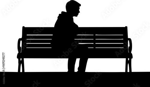 Silhouette of a person sitting alone on a bench, contemplative mood, thoughtful solitude, quiet moment