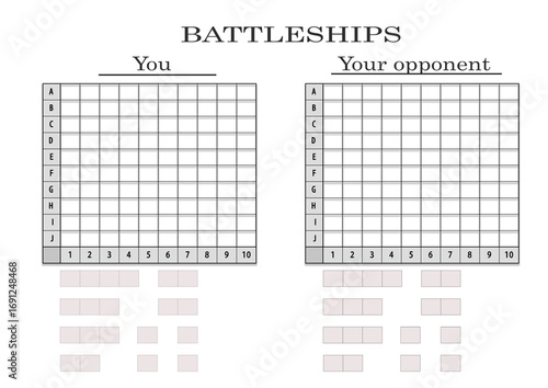 Blank for Battleship game. Blank paper form for the game of sea battle