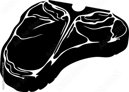 Juicy T-bone steak silhouette for culinary designs and restaurant branding