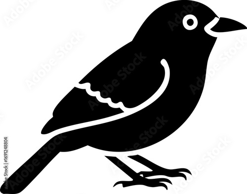 Charming black silhouette of a small bird perched alertly, ready for flight or song