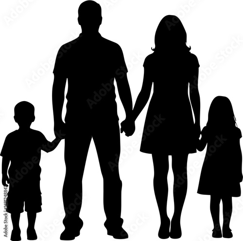 Happy family silhouette holding hands, representing unity, love, and togetherness for diverse projects.
