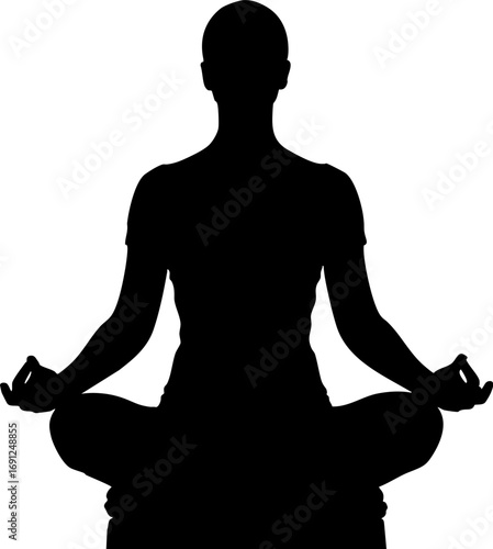 Serene silhouette meditating peacefully in lotus pose, finding inner calm and balance
