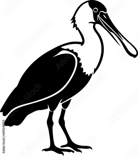 Elegant spoonbill bird silhouette captures natural grace and unique beak for wildlife and nature projects.