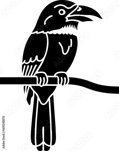 Striking silhouette of a majestic raven perched on a branch, exuding power and mystery.