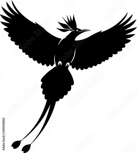 Majestic phoenix soaring with outstretched wings, symbolizing rebirth and power in a dynamic silhouette