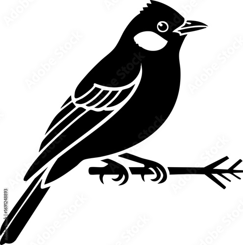 Charming silhouette of a small bird perched elegantly on a branch, perfect for nature designs.
