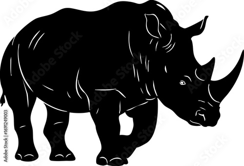 Powerful rhinoceros silhouette charging forward with determined strength, iconic wildlife symbol