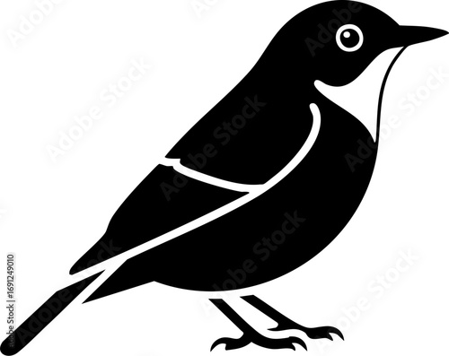 Elegant black silhouette of a small songbird poised gracefully, ready for flight inspiration