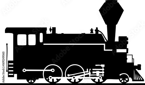 Classic steam locomotive silhouette powering forward, embodying travel and historical journeys.