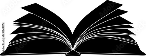 Open book with pages fanned out, symbolizing knowledge, learning, and discovery