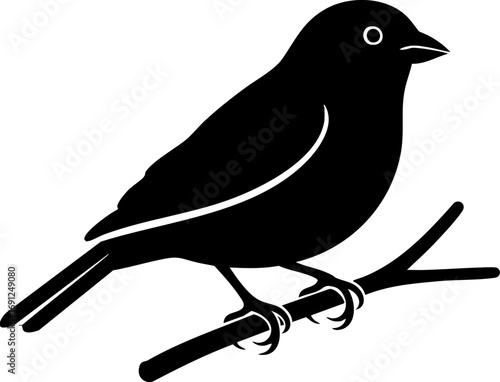 Chirping songbird perched on a delicate branch, a simple, elegant silhouette for nature designs.