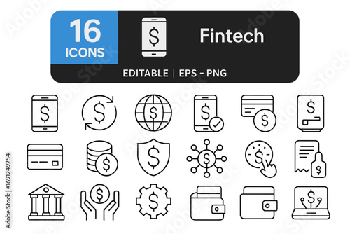 Fintech: a collection of high-quality icons ideal for sadness, featuring minimalist designs perfect for websites, mobile apps, books, and social media