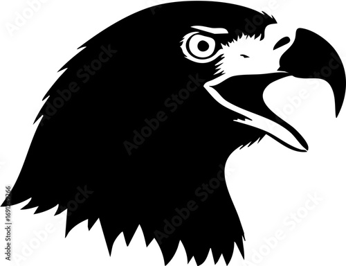 Powerful eagle head profile silhouette with open beak, embodying freedom and strength for bold designs.