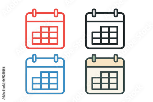 A flat‑style calendar icon set, ideal for web and mobile interfaces, featuring a minimalist design that's perfect for planners, schedulers, and productivity apps