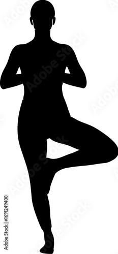 Serene figure mastering tree pose, symbolizing balance and inner peace for wellness branding