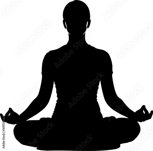 Serene silhouette meditating in lotus pose, embodying peace, mindfulness, and inner calm for wellness.