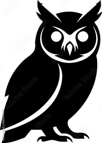 Majestic black owl silhouette symbolizes wisdom and mystery, perfect for elegant branding and design projects.