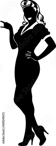 Elegant silhouette of a stylish woman posing confidently with a fashionable retro vibe
