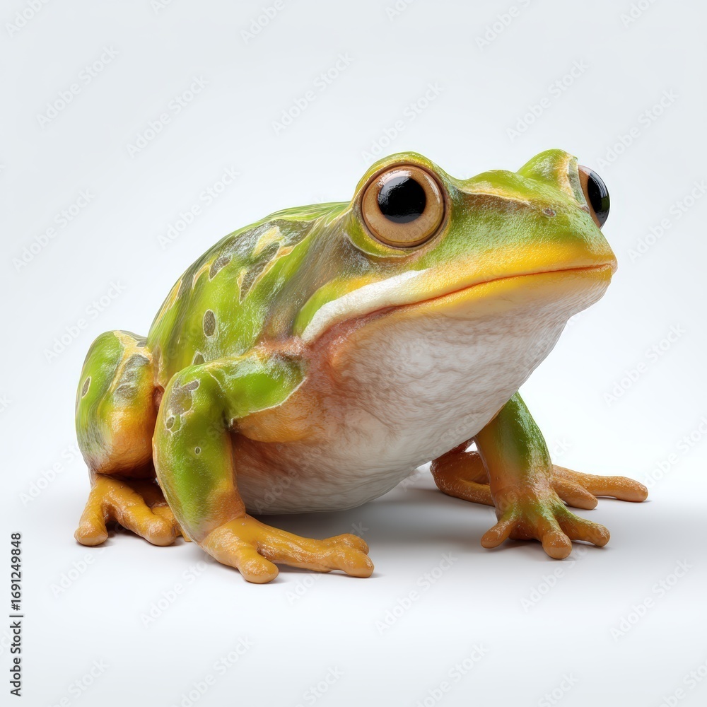 Obraz premium A green frog with yellow spots on its face