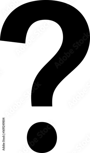Bold black question mark symbol represents inquiry and curiosity