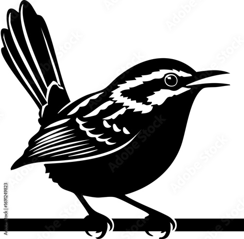 Chirping songbird perched serenely on a delicate branch, capturing nature's delicate beauty