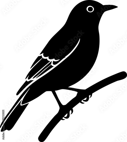 Elegant black bird silhouette perched on a branch, representing nature and freedom in a simple design.
