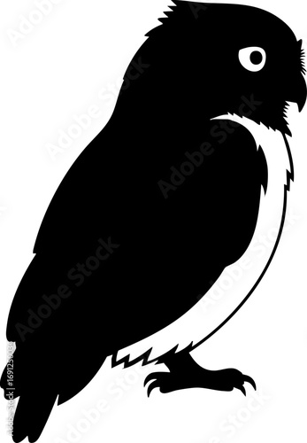 Charming black and white owl silhouette, perfect for nature and children's designs, conveying wisdom and curiosity.