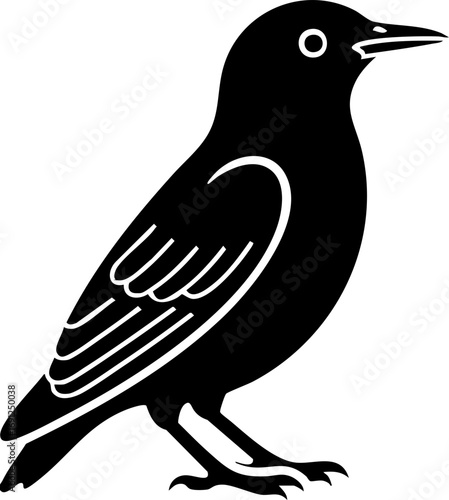 Elegant black bird silhouette poised for flight, a symbol of freedom and nature's beauty, perfect for design.