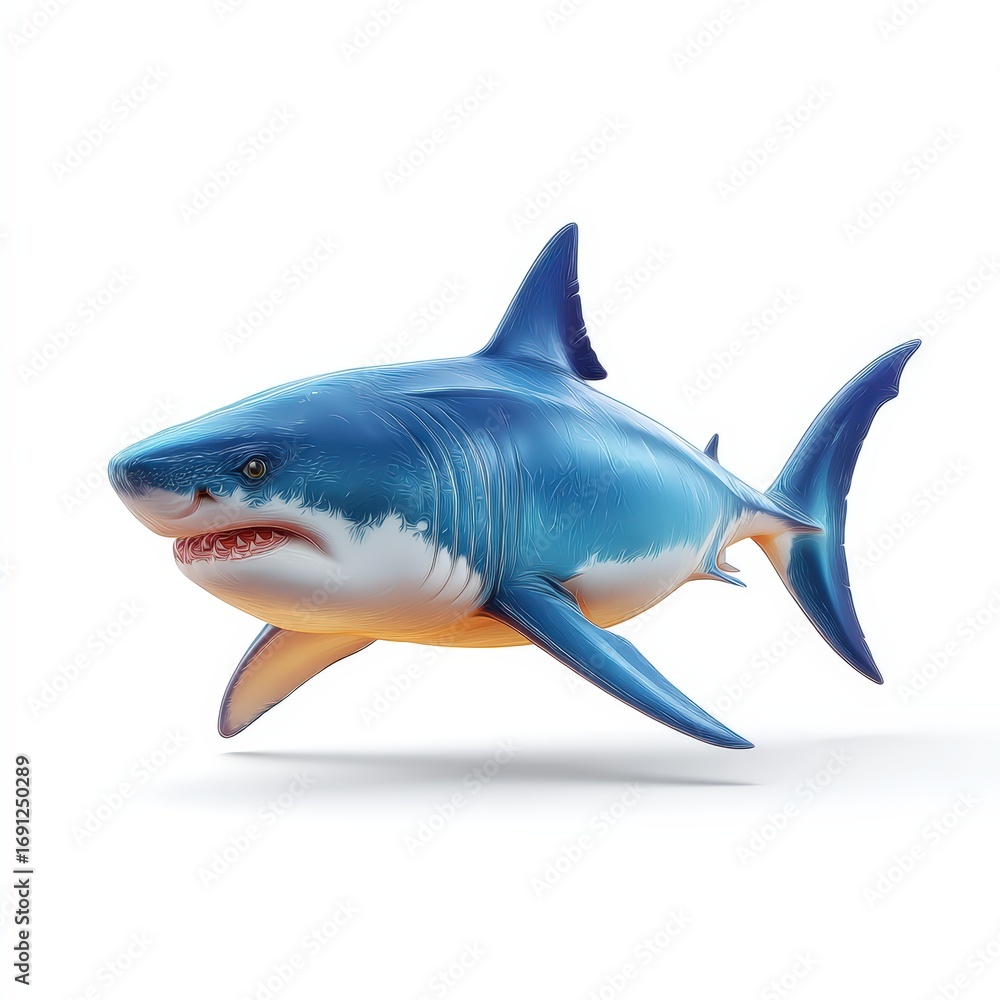 Obraz premium A blue and white shark is swimming in the ocean