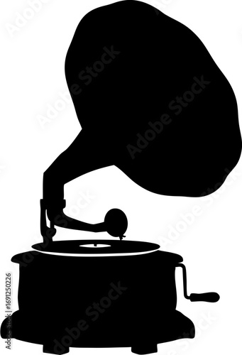 Vintage gramophone silhouette evokes classic music nostalgia and retro entertainment vibes