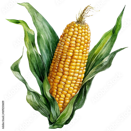 Corn, watercolor illustration vector, isolated on a white background.